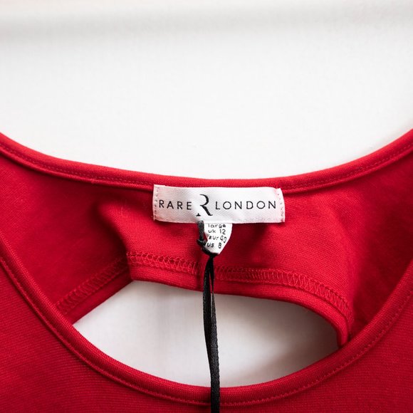 Rare London Red Mini Dress Long Sleeves and Side Cutouts - Picture 4 of 5